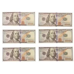 6pc Prop 100 Dollar Bills For Motion Picture Purposes Realistic Film Play